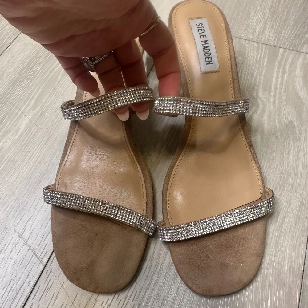 Steve Madden Issy-R rhinestone sandals clear vinyl mules block heels 8 y2k inspo
